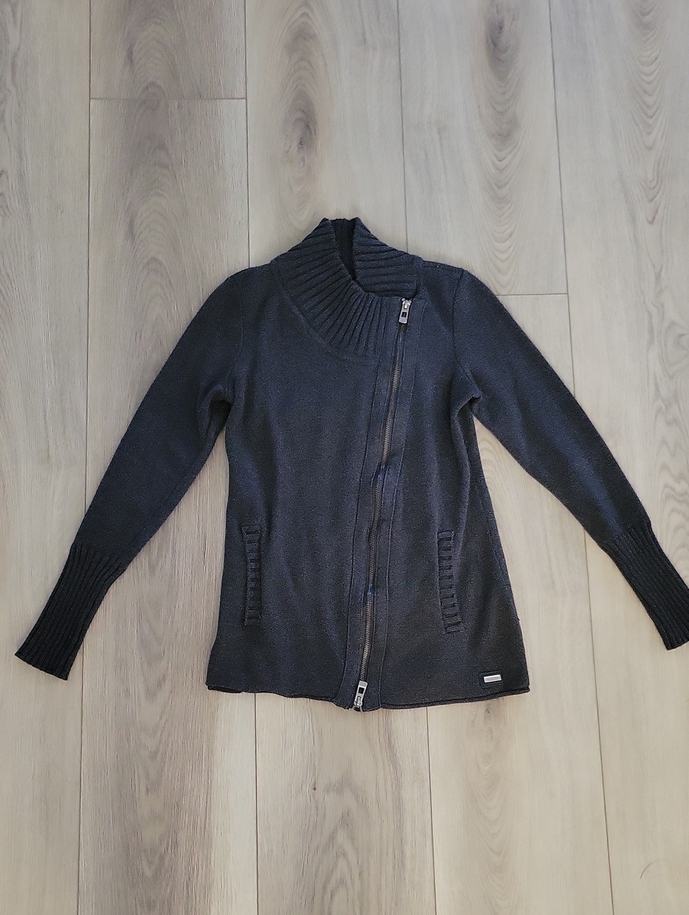 Calvin Klein Performance Charcoal Asymmetric Zip Cardigan